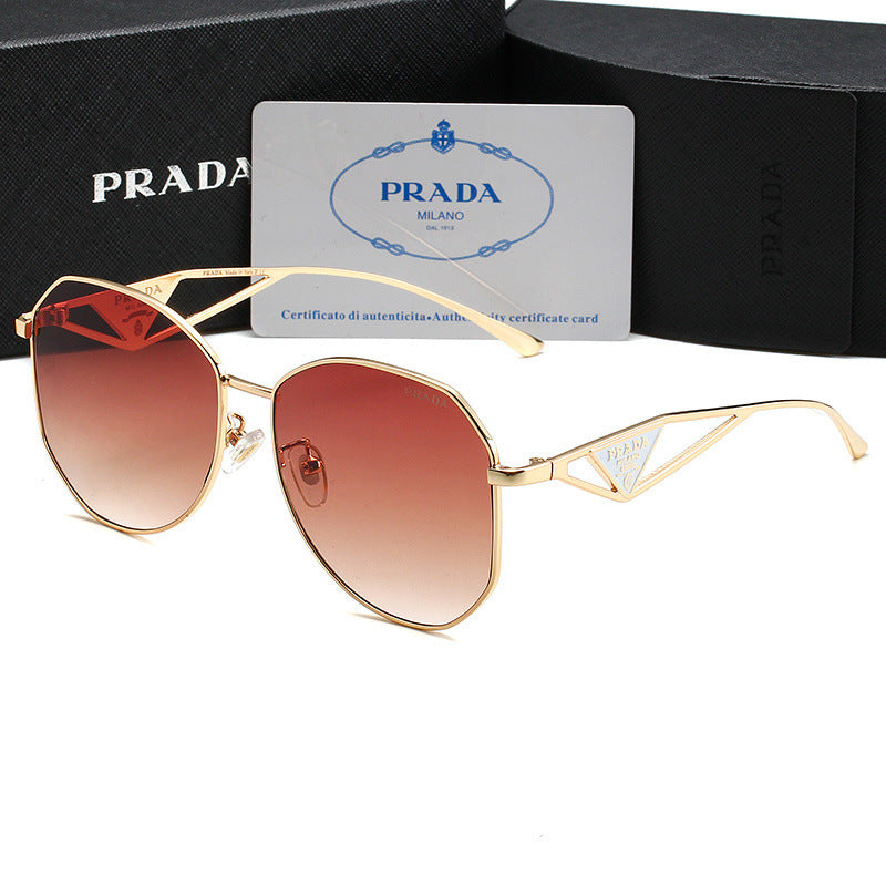 PR Home gold Triangle Logo Glasses Frame Women Irregular Large Frame Natural Trendy Glasses Unisex Sunglasses57Couple
