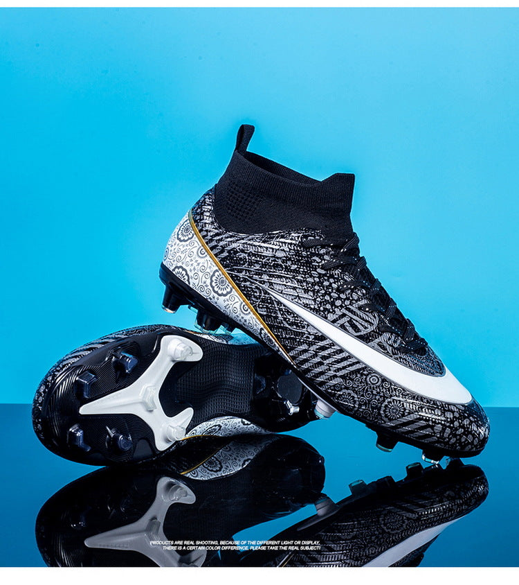 World Cup Same Style Blue and White Porcelain High-top Soccer Shoes for Men and Women, Children and Youth Competition Training Shoes