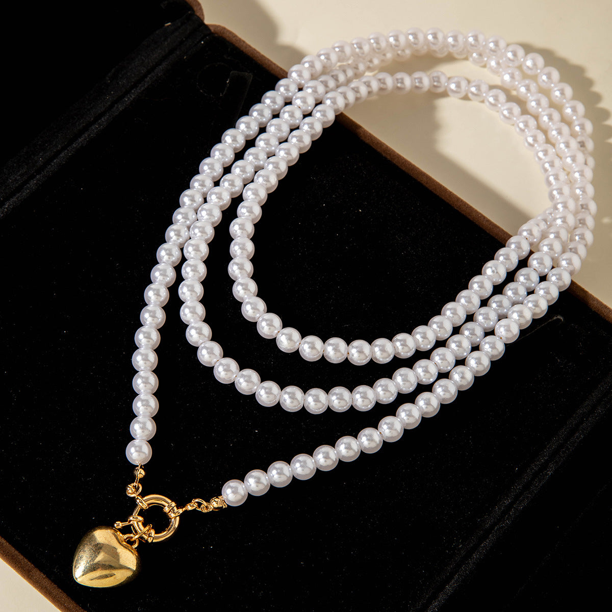 Ornament Layered Wear CCB Peach Heart Necklace Wholesale Baroque Metal Pendant Pearl Necklace