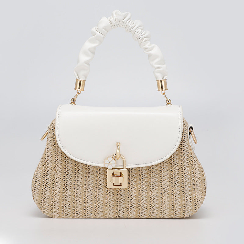 Summer New Style Straw Bag Fashion Box Bag Single Shoulder Crossbody Pleated Handbag Beach Vacation Ethnic Style Women's Bag