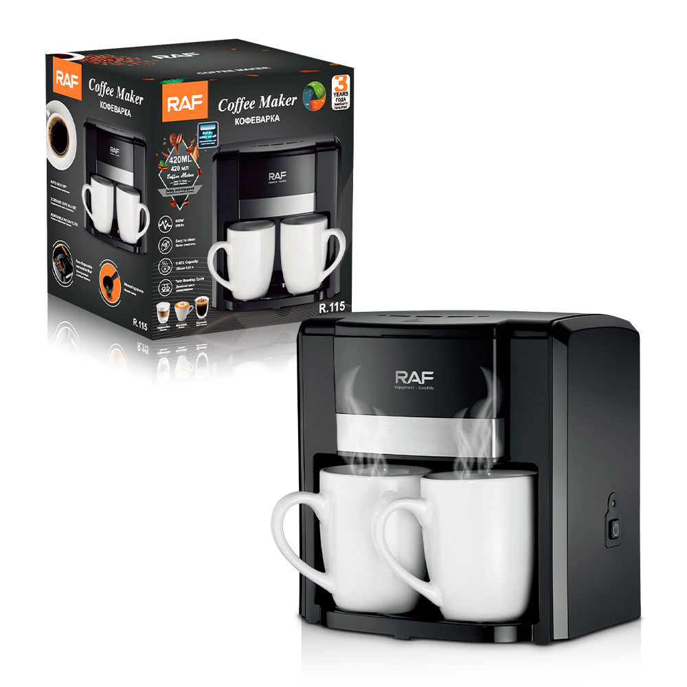 RAF European Standard Coffee Machine Small Semi-Automatic Household Drip American Coffee Machine Double Cup Automatic Moka Pot
