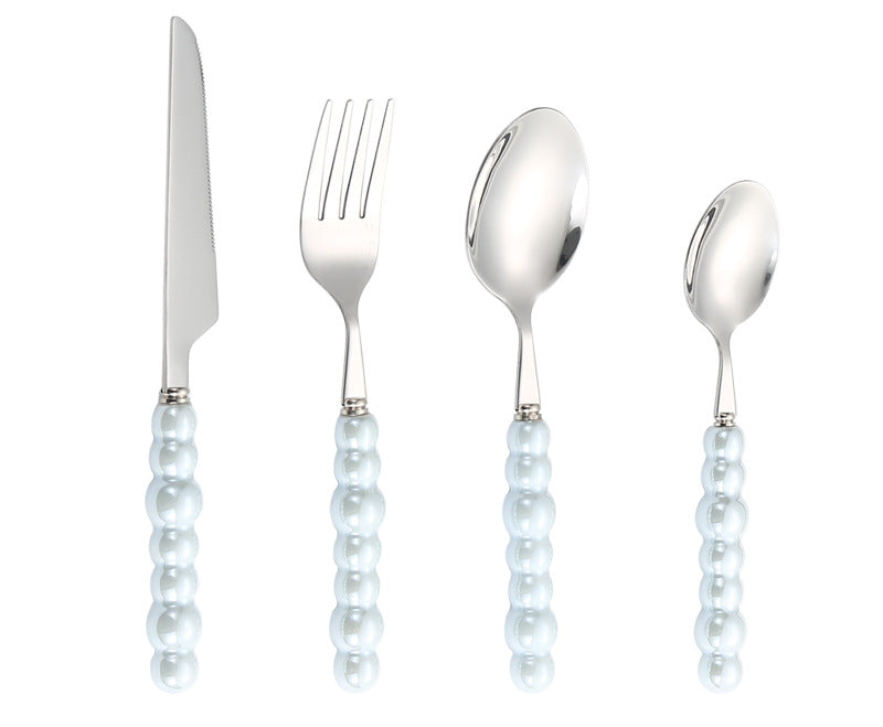 Stainless Steel Tableware Hotel Restaurant Pearl Ceramic Handle Knife Fork Spoon4Set of Western Steak Cutlery