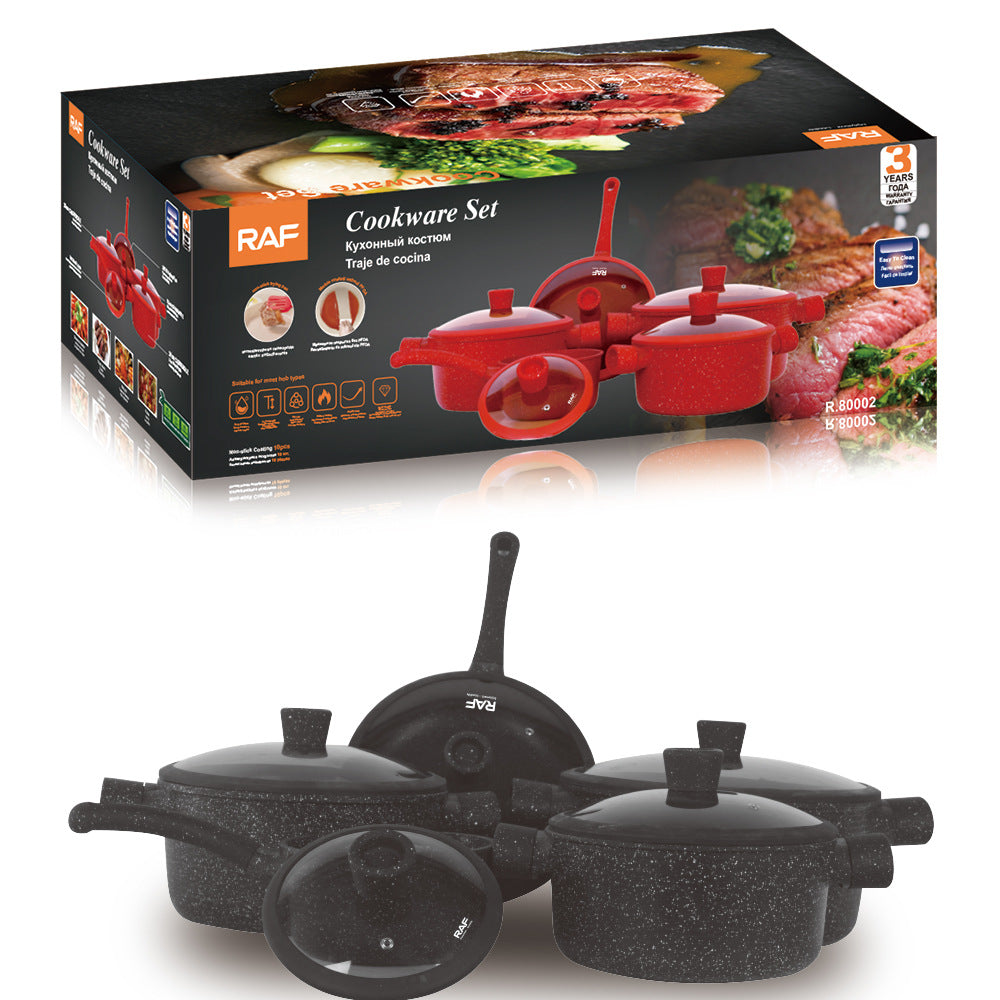 RAF Hot Sale Non-Stick Pan Ceramic  Inside and Out Flat Bottom Cooking Pan Universal Stove Cookware Set Ten-Piece Set