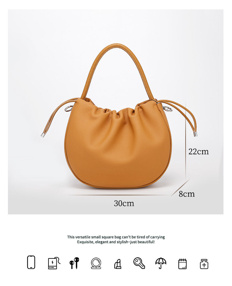 New Women's Bag Cloud Bag Fashion Crossbody Bag Cowhide Shoulder Bag Handbag Pleated Saddle Bag Trendy