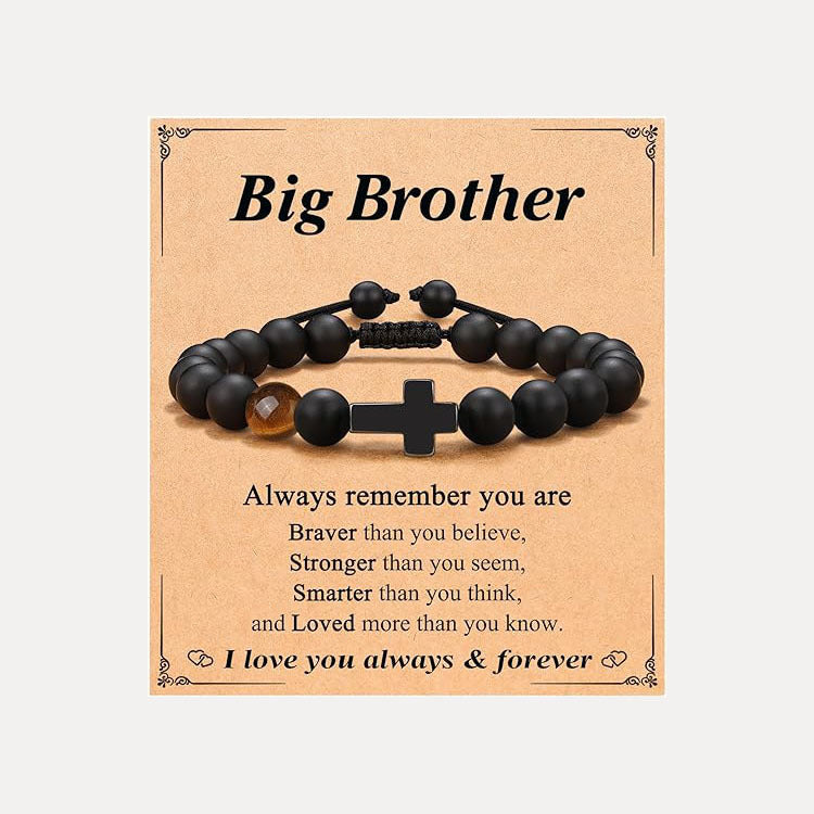 European and American Hot-Selling Black Cross Bracelet Black Matte Tiger Eye Stone Rope Braided Bracelet Father's Day Christmas Bracelet