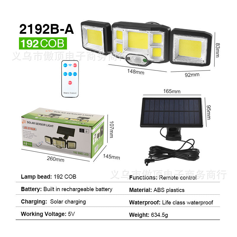Outdoor Solar Street Light Waterproof Split Wall Light Garden Courtyard Light Human Body Sensor Light Rotatable Three-Head Light