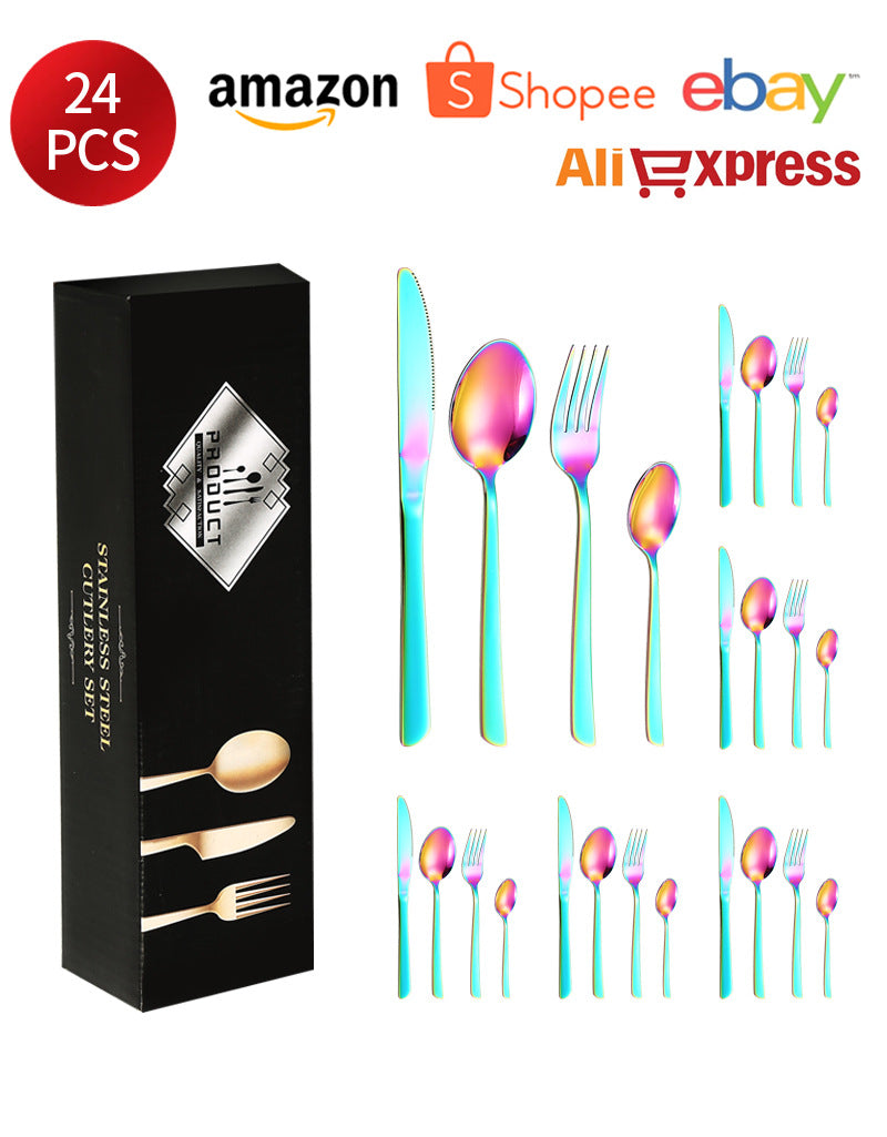 410Stainless Steel Tableware Restaurant Steak Knife Fork Oblique Handle Western Food Knife Fork Spoon6Human Portion24Set