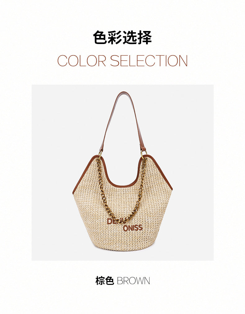 Straw Bag Large Capacity Fashion Women's Bag New Handmade Woven Tote Bag Vacation Style Beach Women's Bag