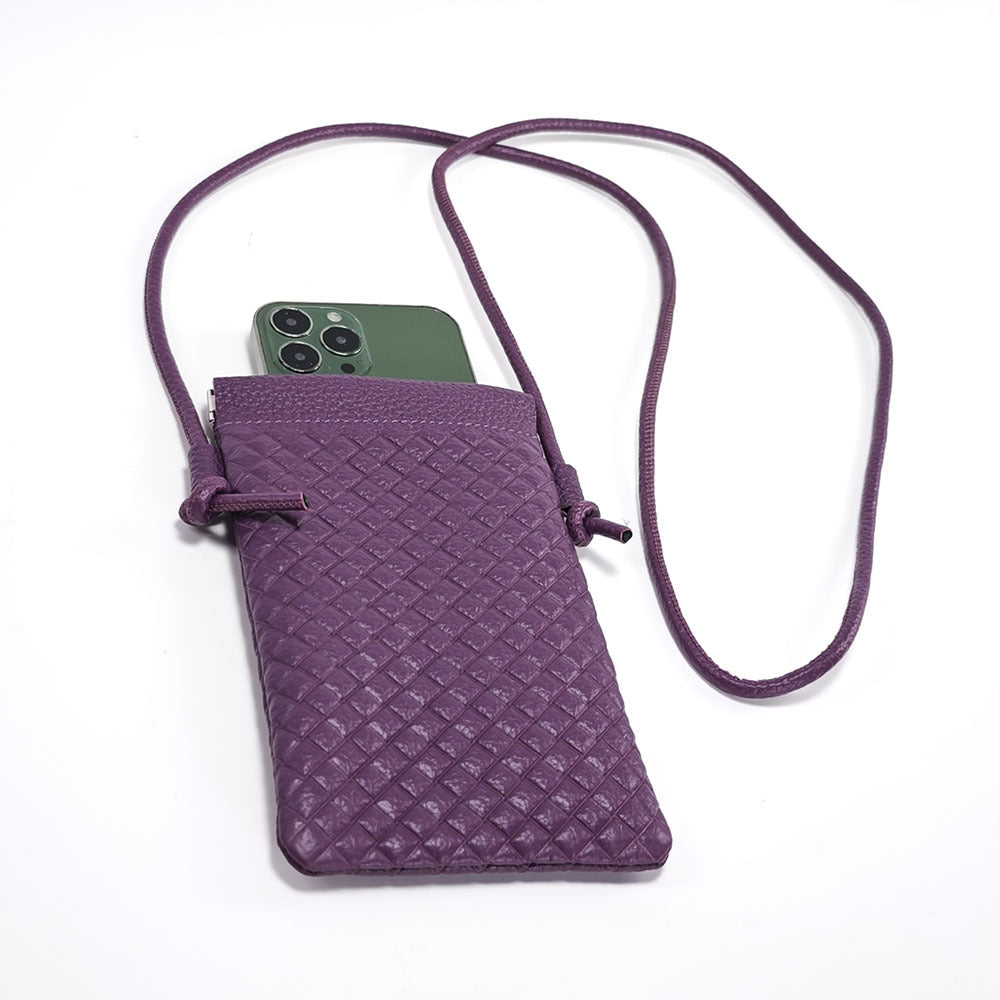 Genuine Leather Phone Bag for Women, Crossbody Small Bag, New Woven Pattern Vertical Style, Lightweight Mini Cowhide Walking Bag