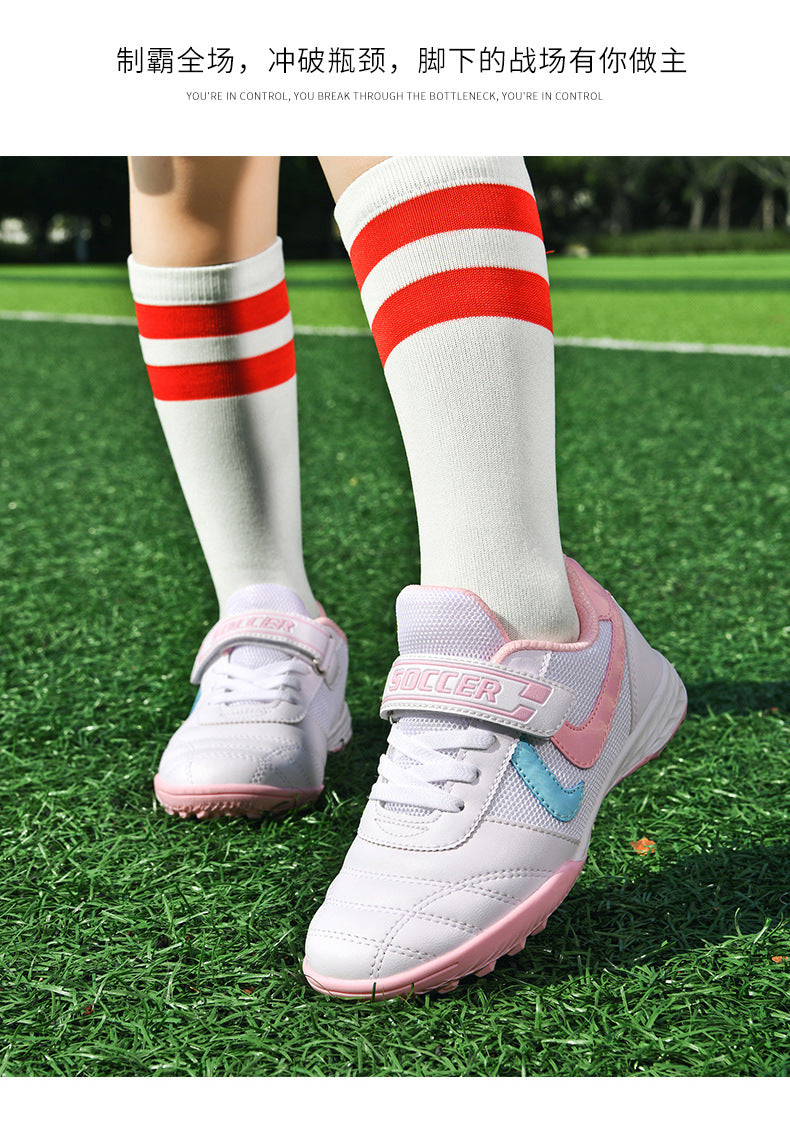 New football shoes for men and women with Velcro for children TF Broken Nail Style Youth Student Grassland Flat Training Shoes