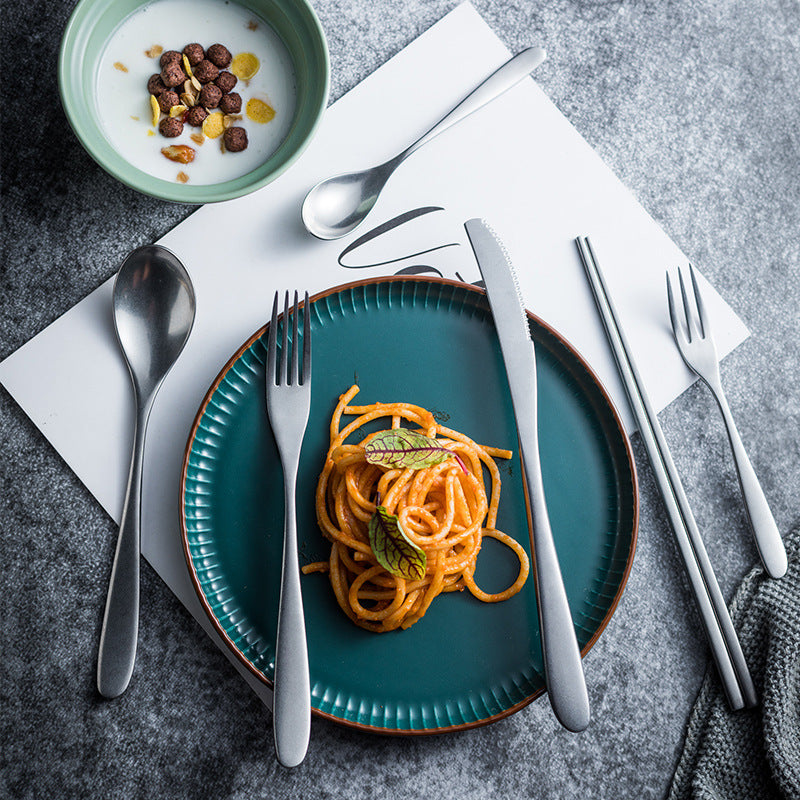 New Moon Moonlight Retro Vintage Stainless Steel Western Cutlery Set Snowflake Matte Texture Industrial Style Chopsticks Tableware