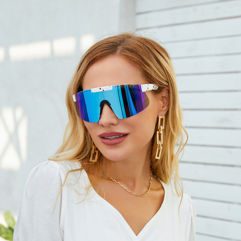 European and American Colorful Sunglasses Outdoor Cycling Windproof Sunglasses Men and Women One-piece Lens Sports Anti-ultraviolet Glasses