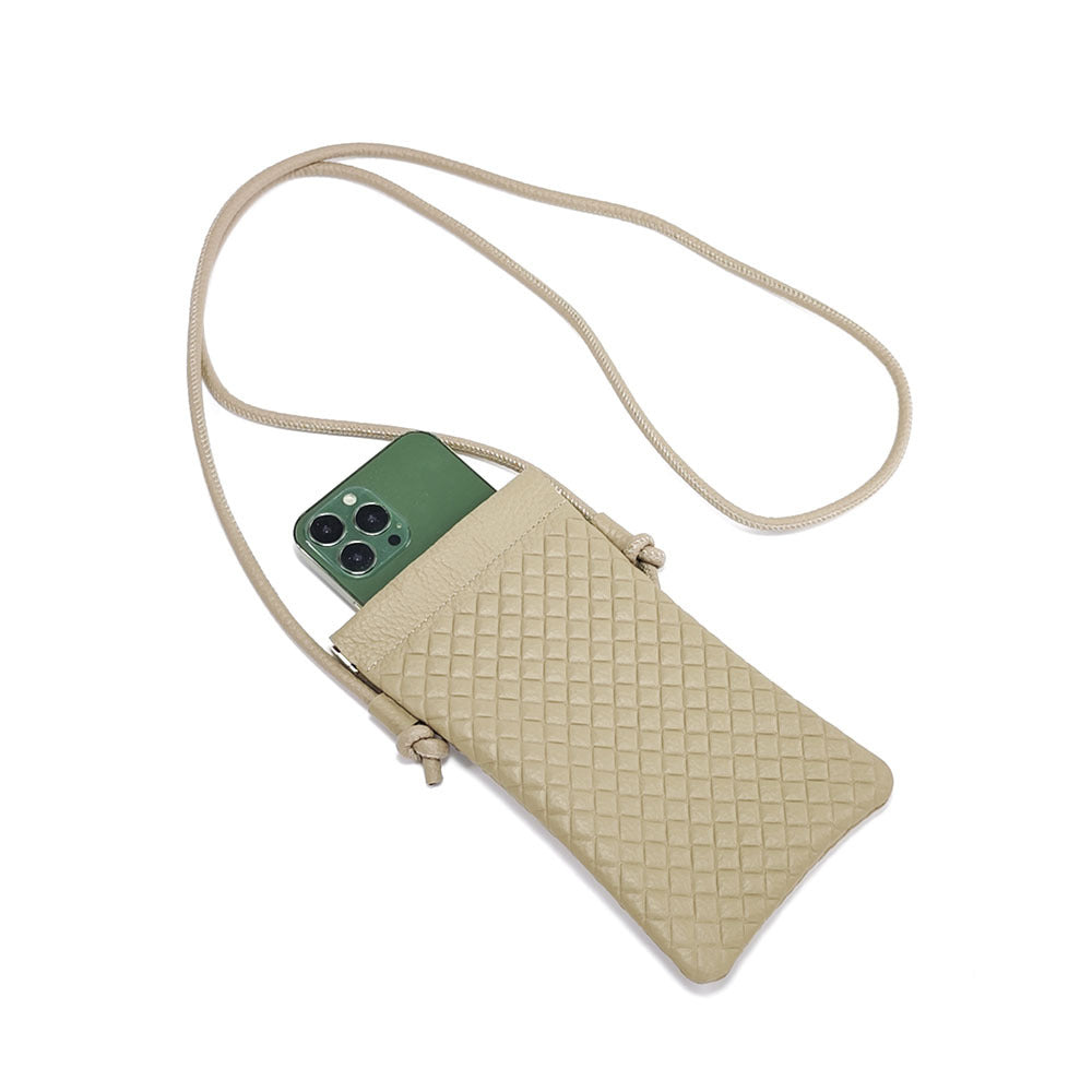 Genuine Leather Phone Bag for Women, Crossbody Small Bag, New Woven Pattern Vertical Style, Lightweight Mini Cowhide Walking Bag