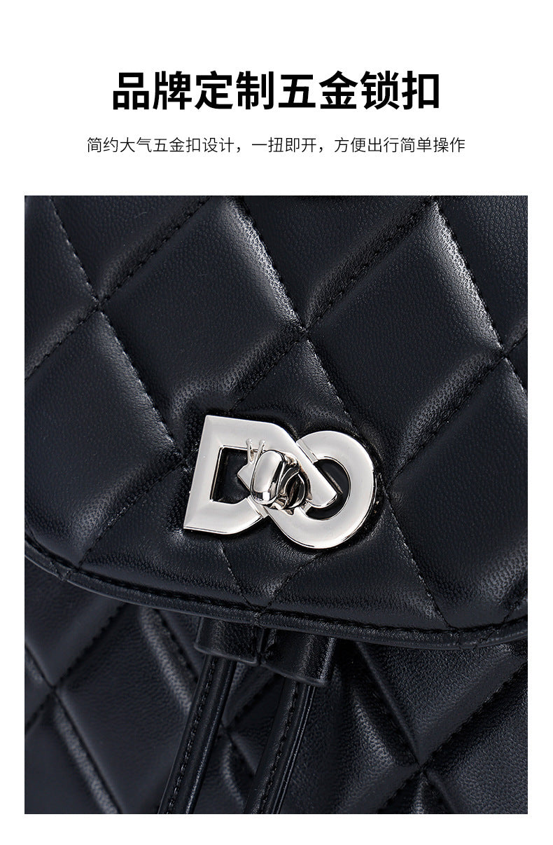 Classic Style Rhombus Chain Backpack College Style Minority Fashion Women's Bag Korean Style Western Style Tote Backpack