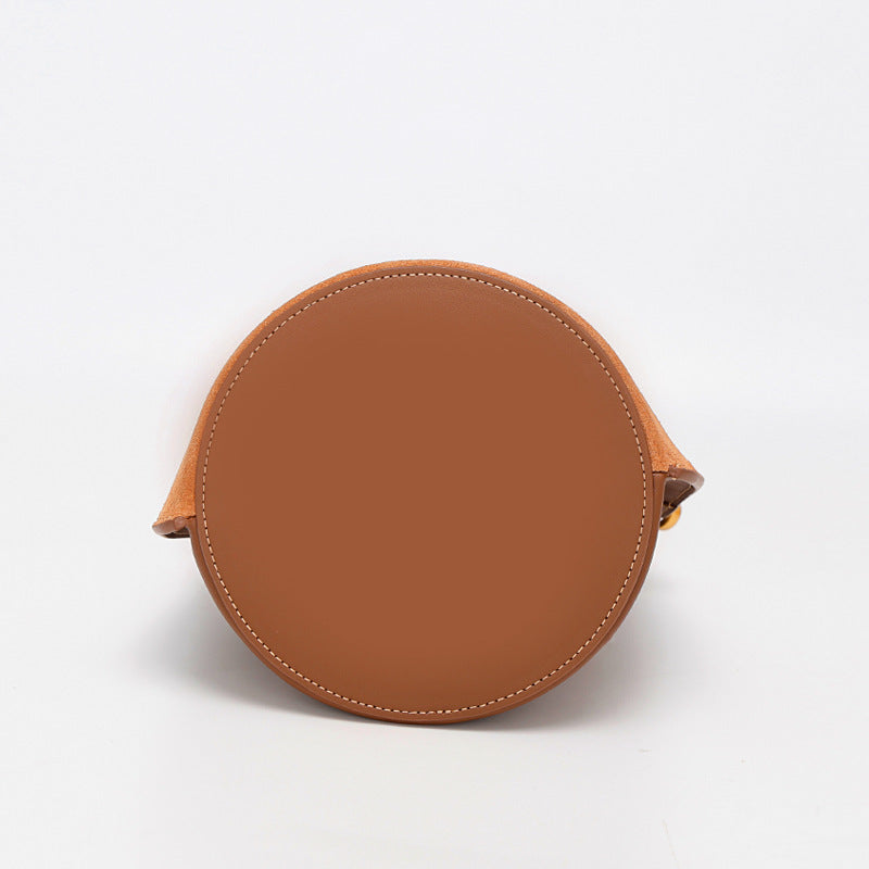 Frosted Leather Bucket Bag Genuine Leather Korean Style Versatile Niche Design Light Luxury Handbag Single Shoulder Crossbody Women's Bag Large Capacity
