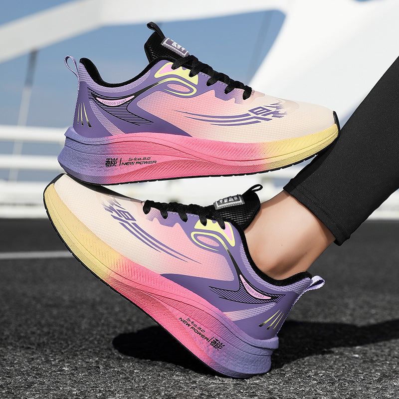 2025Winter New Leather Waterproof Couple Sports Shoes Popcorn Carbon Plate Fleece Lined Thickened Soft Sole Running Shoes