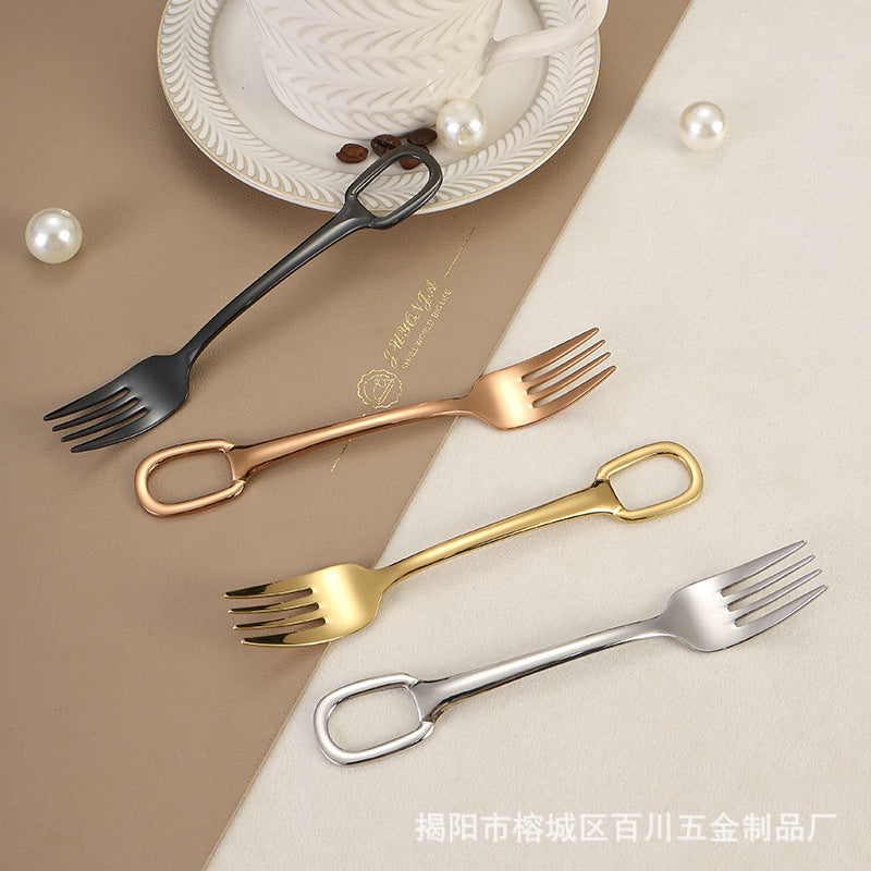 304Stainless Steel Western Cutlery Set with Rings, Steak Knife, Fork, Spoon, European Style Hanging Hole Tea Spoon with Tail Set