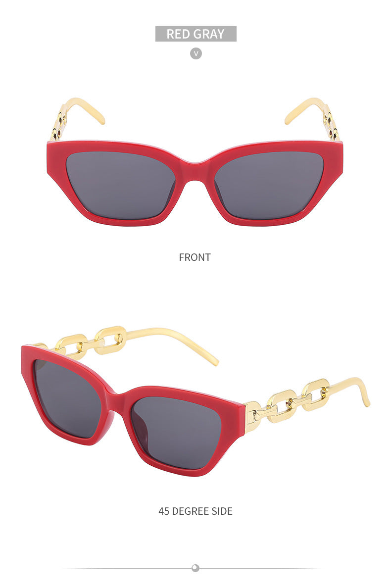 European and American Small Frame Cat Eye Sunglasses for Women, New High Altitude Style, Internet Celebrity Thick Chain Sunglasses, Trendy Women's Glasses Wholesale