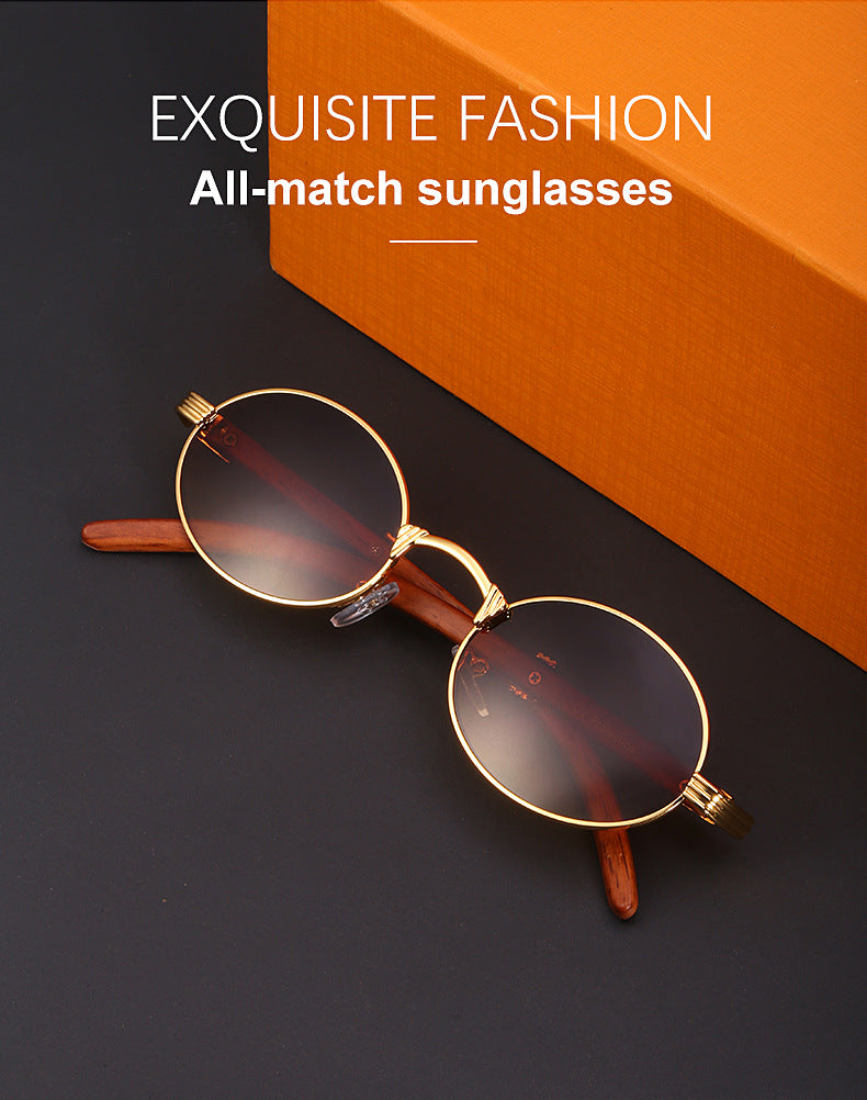 Vintage Small Frame Glasses for Women Imitation Wood Grain Oval Frame Sunglasses for Men Trendy Anti-Glare Sunglasses sunglasses