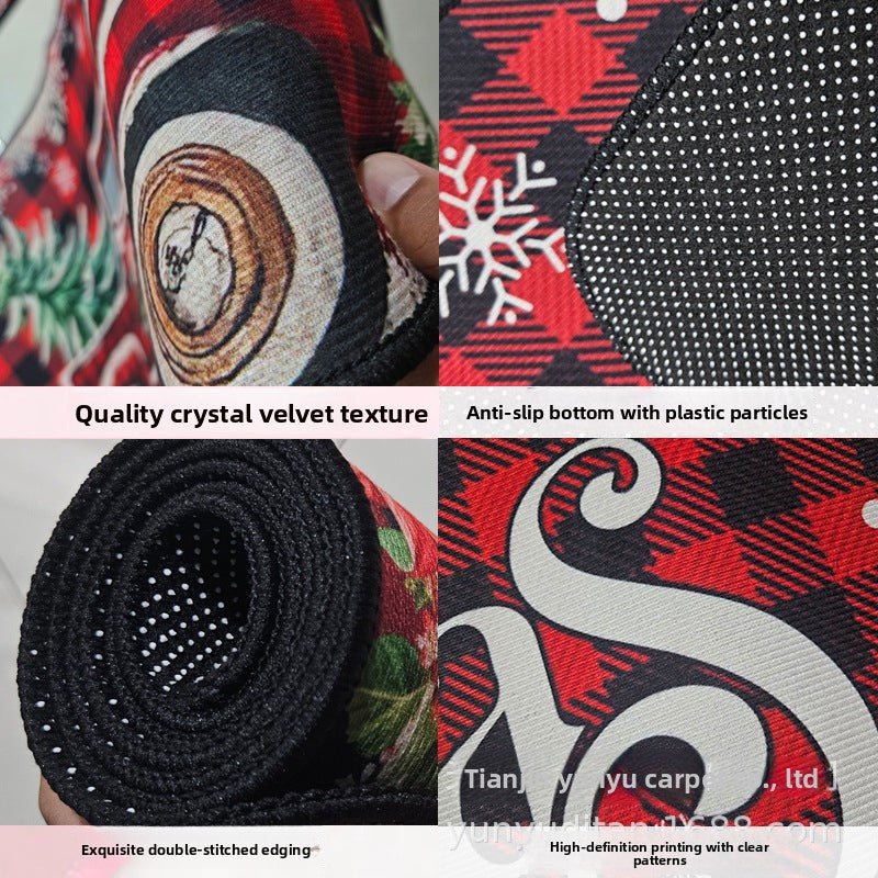 Christmas Decorative Doormat Crystal Velvet Non-Slip Door Mat Festive Atmosphere Entrance Door Mat Outdoor Dust Removal Mat