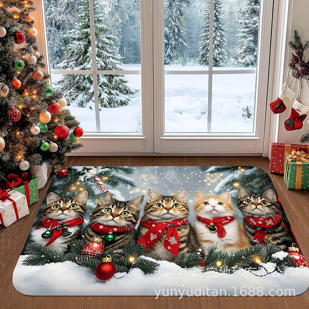 Christmas Flannel Doormat Holiday Decoration Entrance Mat Bathroom Water Absorbent Non-Slip Mat Customizable