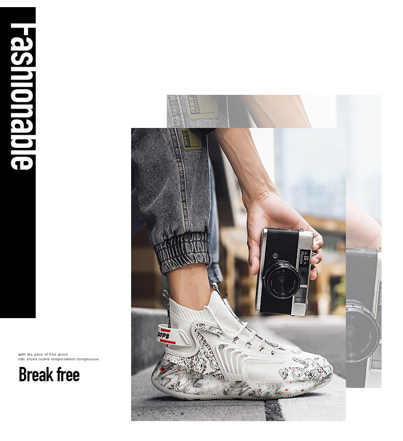2025New National Fashion Casual Shoes Breathable Mesh Patchwork Men's Shoes Thick Sole Height Increasing Non-Slip Wear-Resistant Sports Shoes