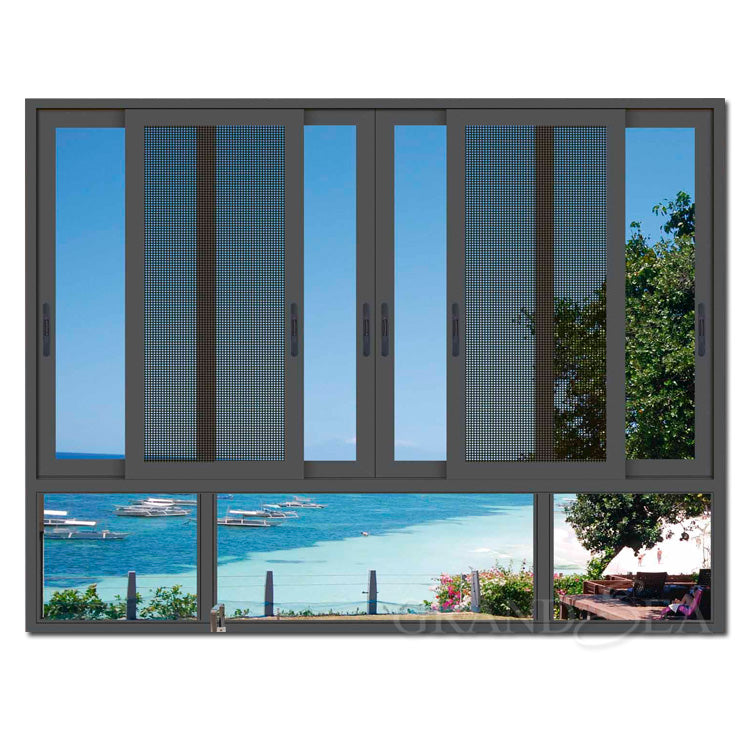 Strong Stainless Steel Mesh Customized Aluminum Balcony Sliding windows With Safety Lock