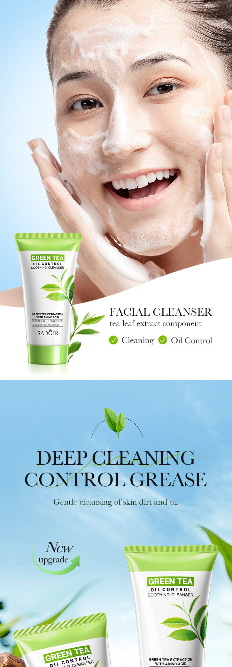 Facial Cleanser150g SADOER Green Tea Cleansing Peach Moisturizing Cleanser  Wholesale