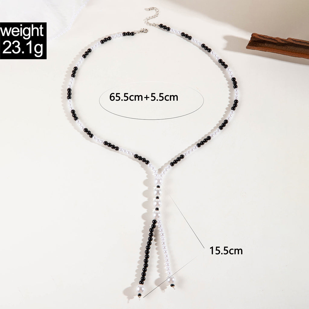 Simple Colorful Beaded Tassel y Chain Necklace Elegant Versatile Diamond-Studded Sweater Chain Jewelry
