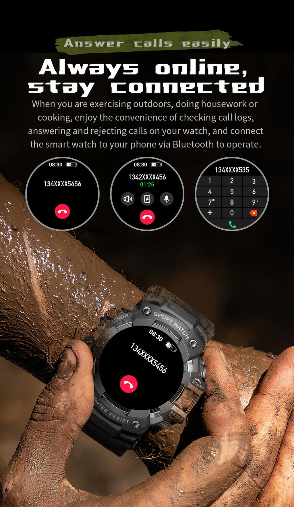 LC21Smart Watch Bluetooth Call True Heart Rate Step Sleep Compass Deep Waterproof Mechanical Style Sports