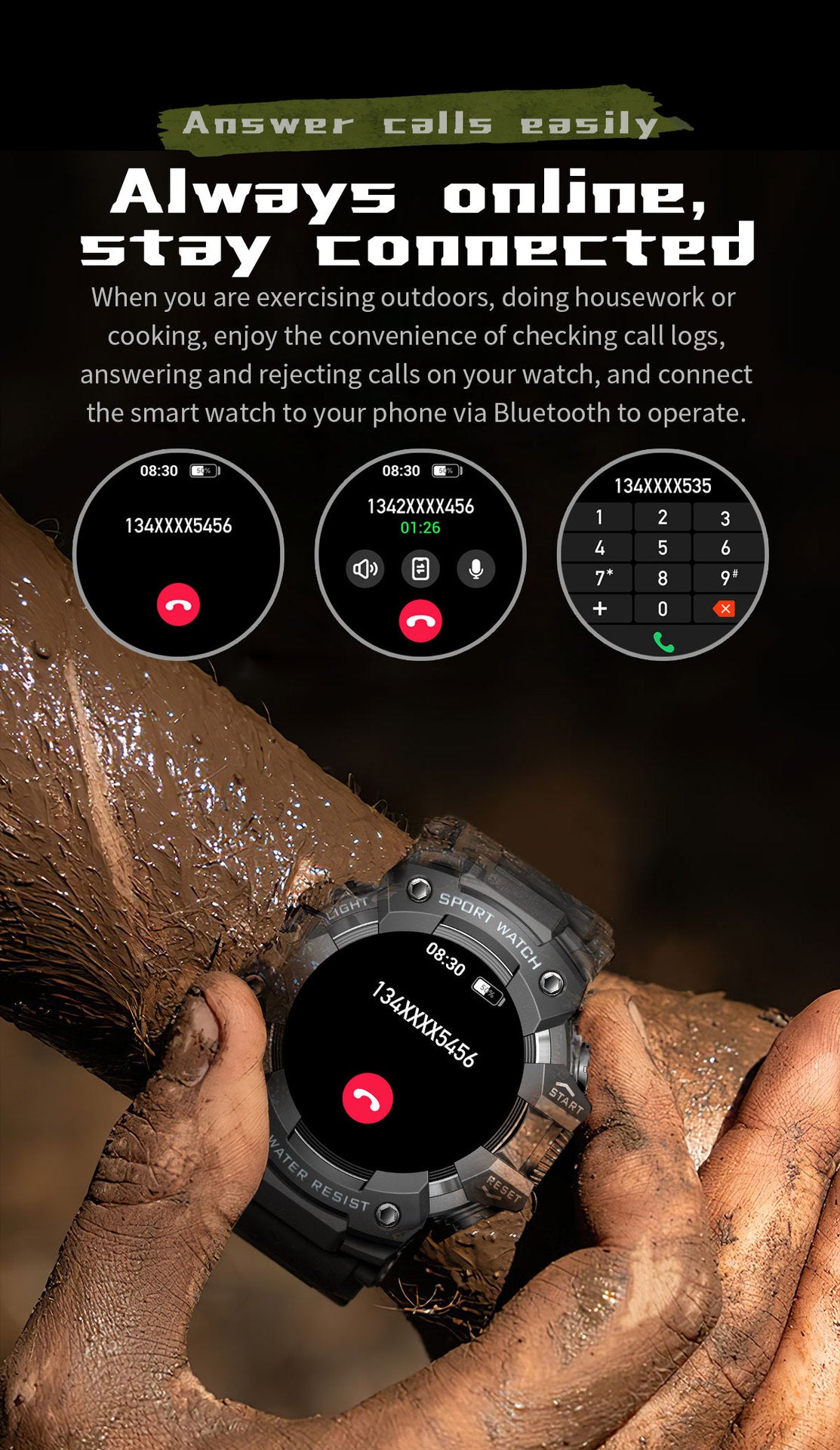 LC21Smart Watch Bluetooth Call True Heart Rate Step Sleep Compass Deep Waterproof Mechanical Style Sports