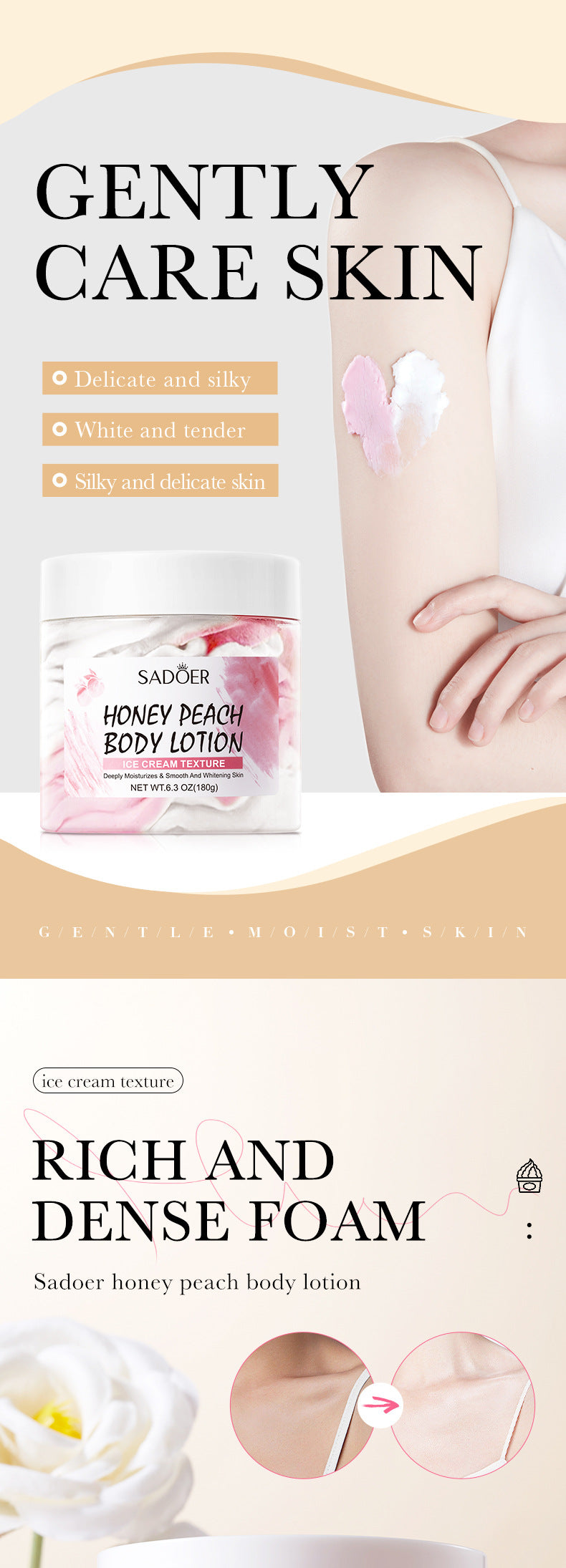 Peach Ice Cream Body Lotion SADOER Moisturizing and Hydrating Body Lotion  Wholesale