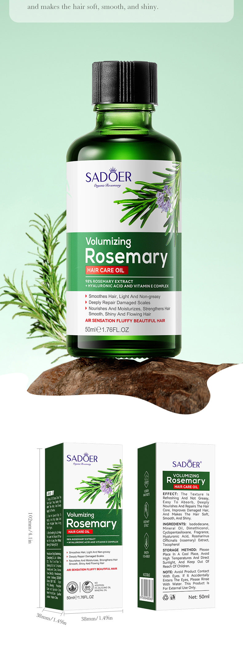 Rosemary Hair Care Essential Oil SADOER  foreign trade wholesale of essential oils for improving dry and frizzy hair