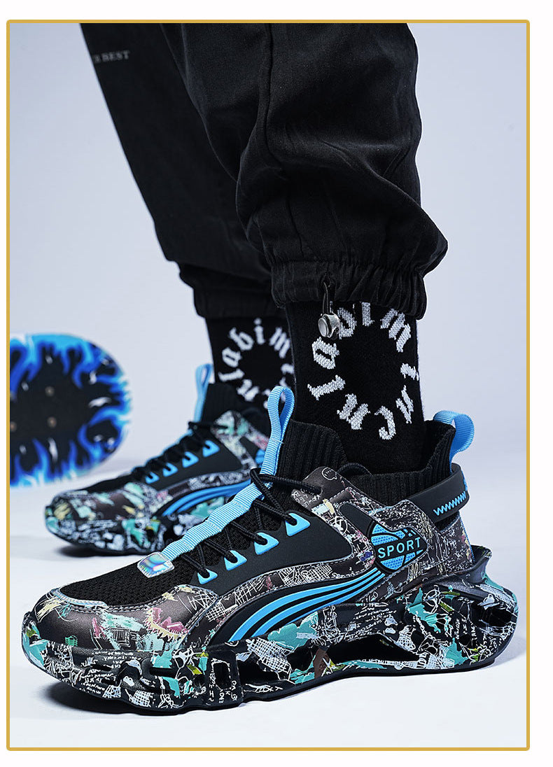 2025New Fashion Casual Sports Shoes Shock Absorption Height Increasing Versatile Trendy Shoes Flyknit Camouflage Blade Shoes Dropshipping