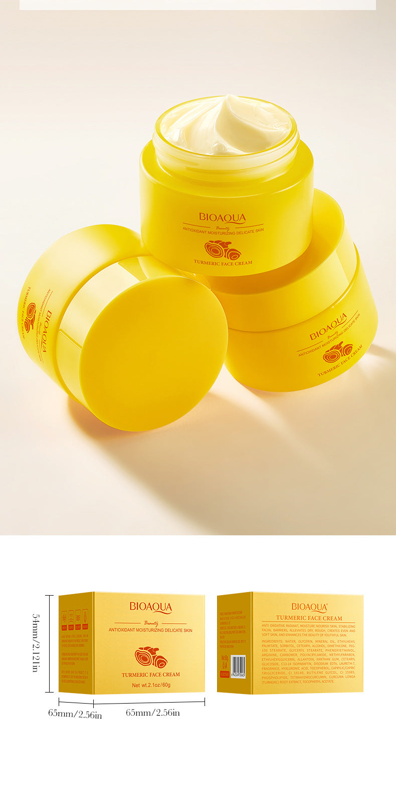 BIOAOUA Turmeric Antioxidant Moisturizing Cream Moisturizing skin nourishing cream   wholesale