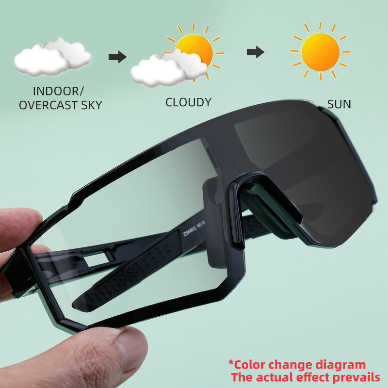 European and American One-piece Photochromic Sunglasses Women Outdoor Cycling Sports Windproof Sunglasses Men Wholesale shades
