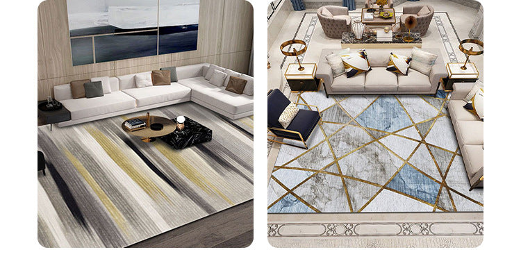 Carpet for Living Room, Stain-Resistant, Easy to Clean, Crystal Velvet Sofa Coffee Table Rug, Cooling, Silent, Light Luxury, Non-Slip Bedroom Bedside Rug