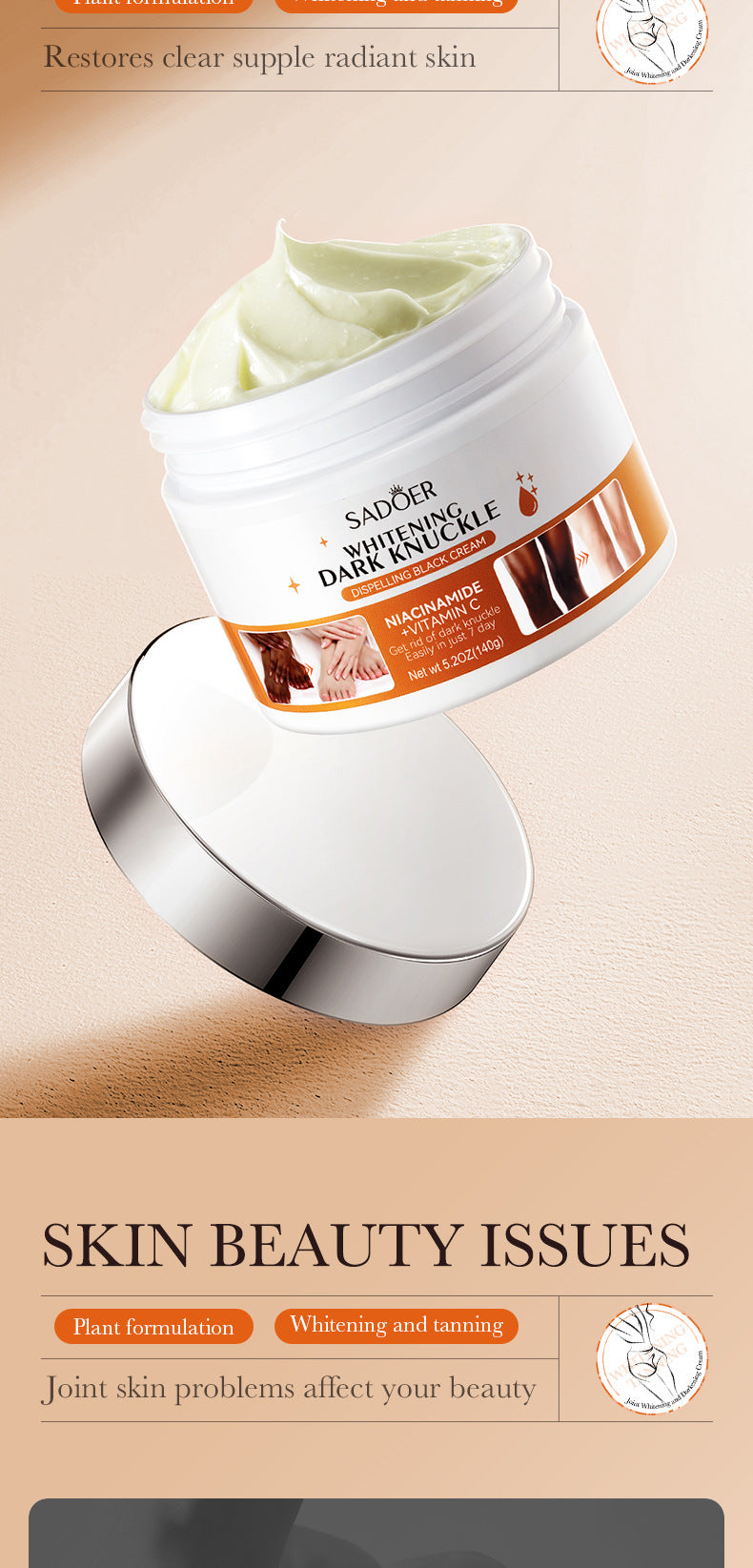 Joint Whitening and Dark Spot Removal Cream140g SADOER Vitamin C Moisturizing Body Lotion  Wholesale