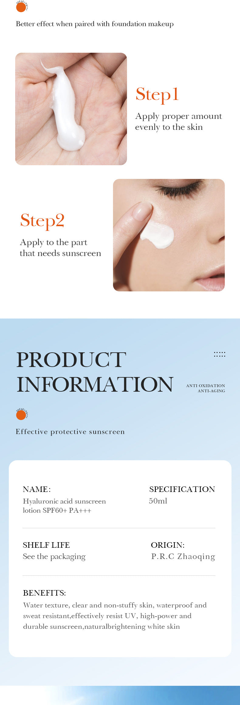 Hyaluronic Acid Sunscreen SADOER Uv Protection SPF60+Isolation Sunscreen Lotion Cross-Border Wholesale