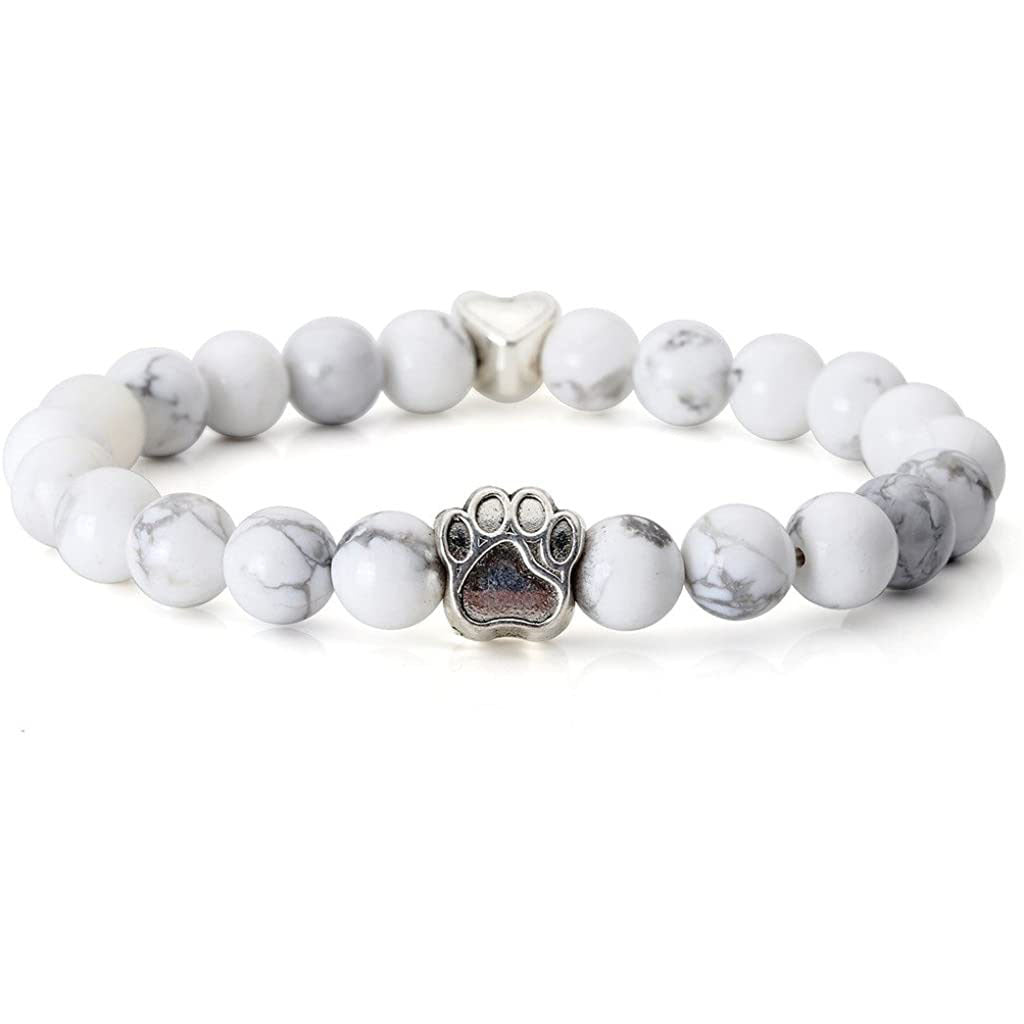 Men's White Turquoise Bracelet Heart Paw Print Alloy Pendant Volcanic Tiger Eye Colorful Beads Blue Dot Bear Paw Bracelet