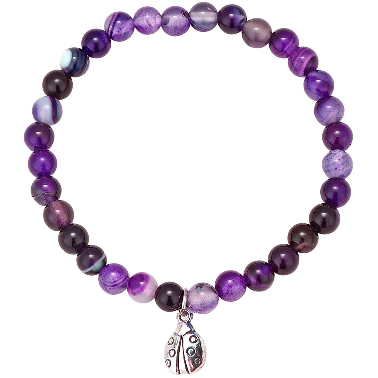 Women's Tianhe Stone Ladybug Bracelet6mm Beaded Pink Quartz Lapis Lazuli Jewelry Bracelet Purple Agate Seven-Star Ladybug Bracelet