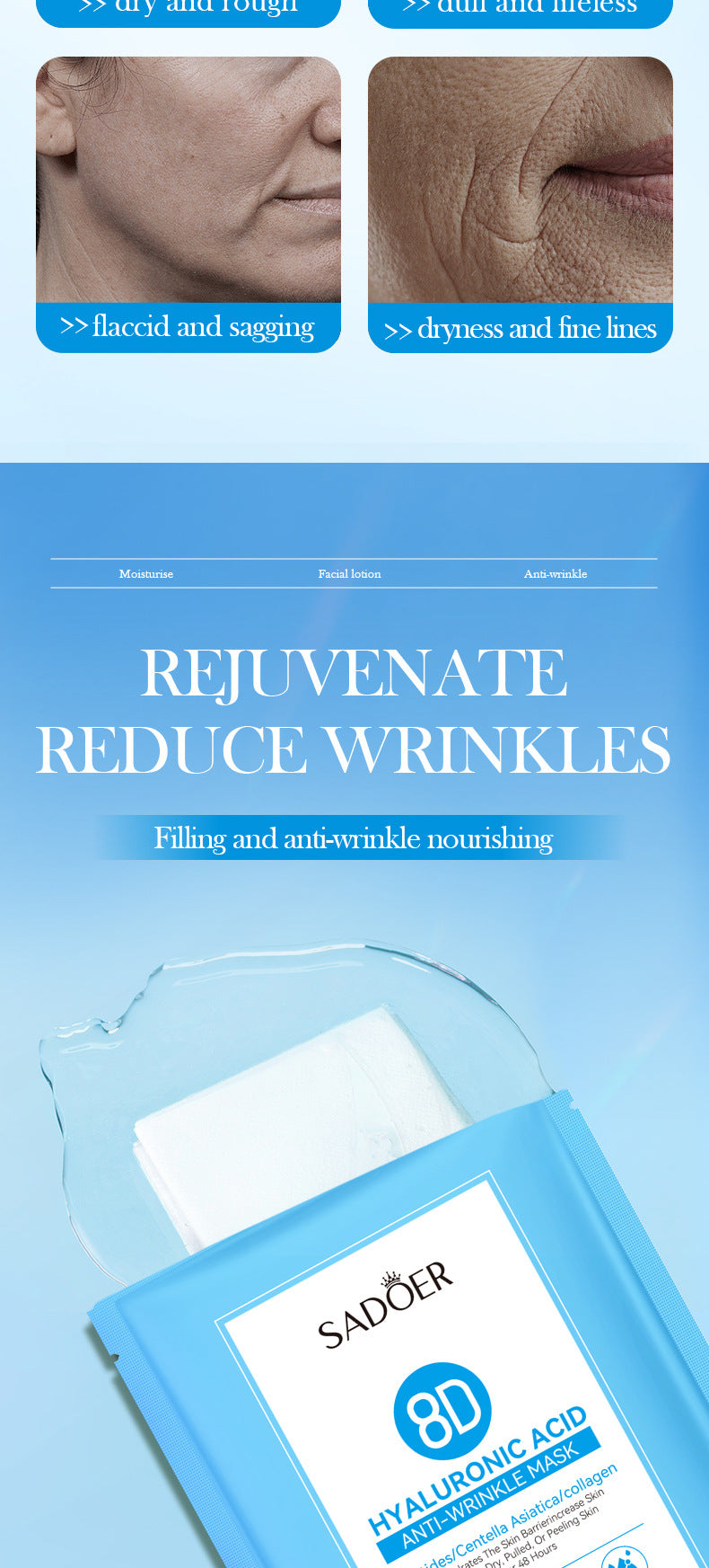Hyaluronic Acid Mask25mlSADOER8D Anti-wrinkle Nourishing Hydrating Moisturizing  Wholesale