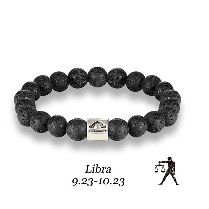 Twelve Constellations Bracelet Men's Natural Volcanic Stone8mm Beaded Capricorn Scorpio Pisces Friendship Zodiac Bracelet