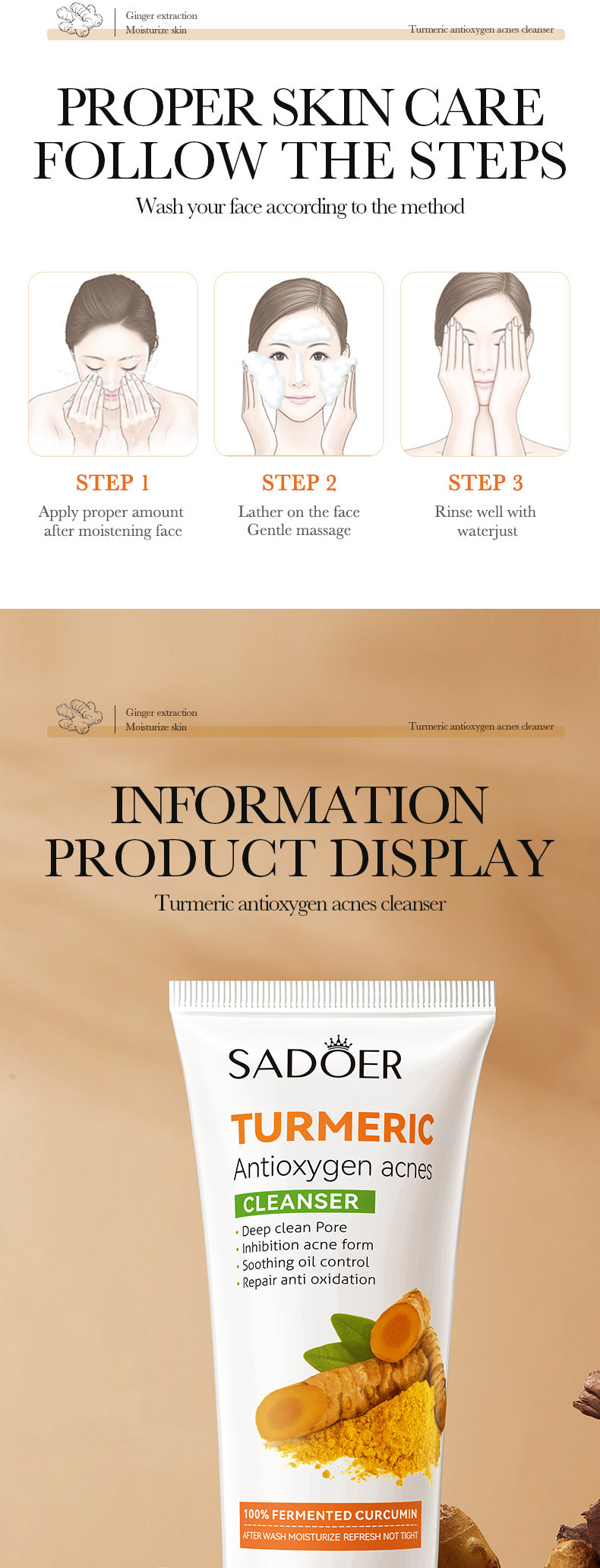 Turmeric Skincare Set SADOER Cleansing, moisturizing, hydrating five-piece set for  foreign trade wholesale