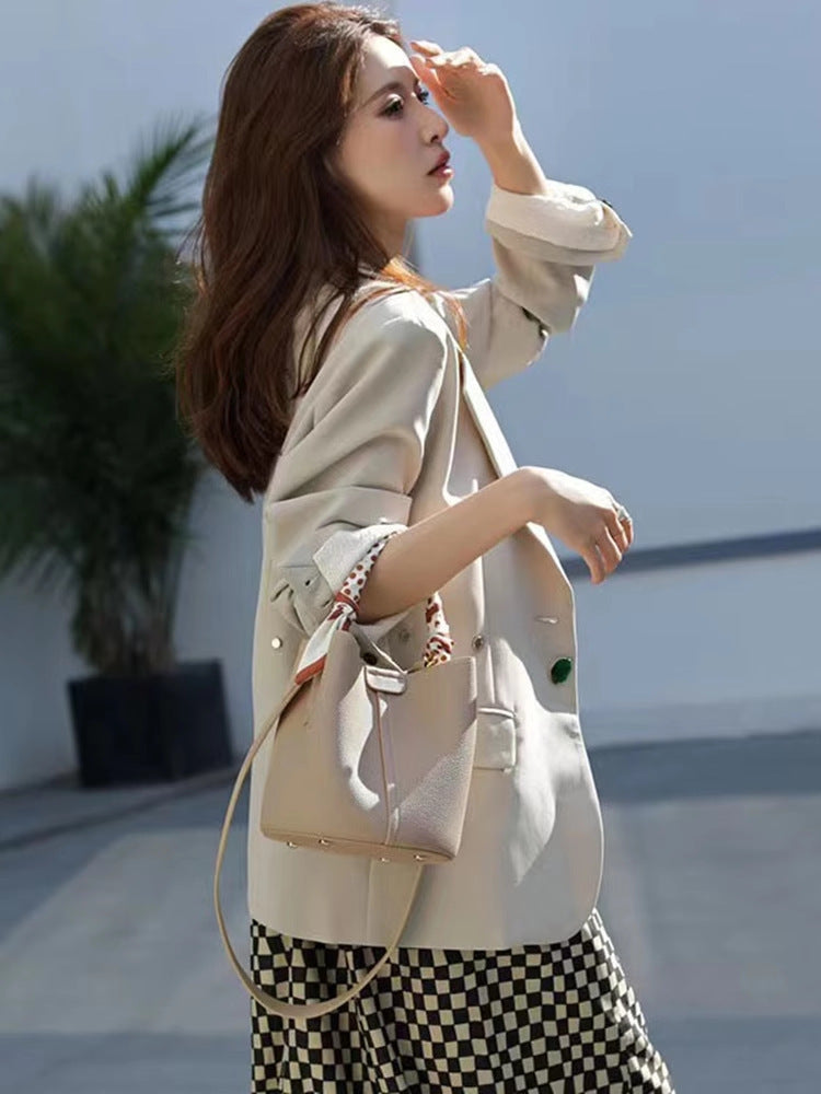 Genuine Leather Bucket Bag2024New high-end women's summer crossbody bag large capacity basket cute ladies' bag