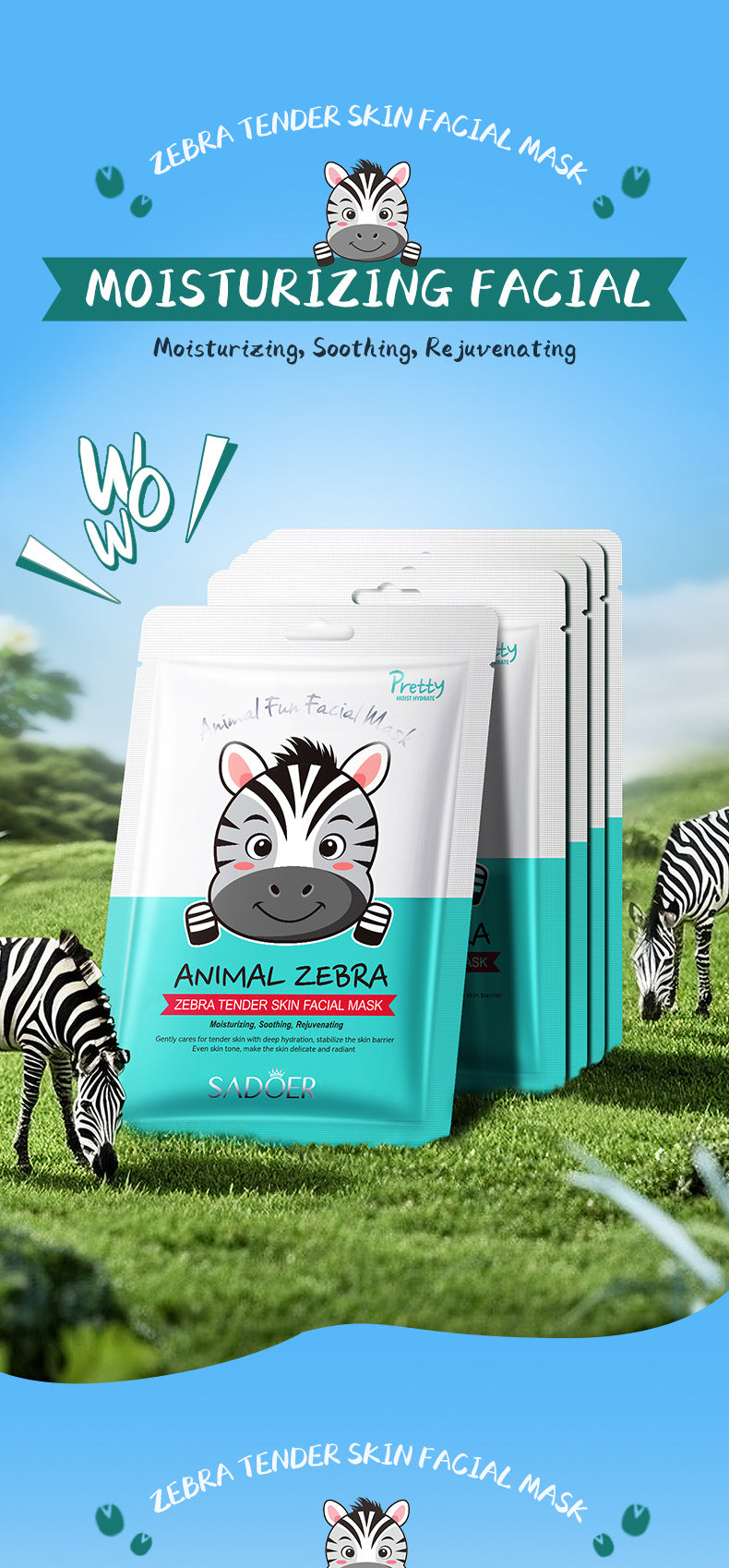 Animal Zebra Pattern Skin Rejuvenation Mask SADOER Moisturizing and Hydrating Face Mask  Wholesale