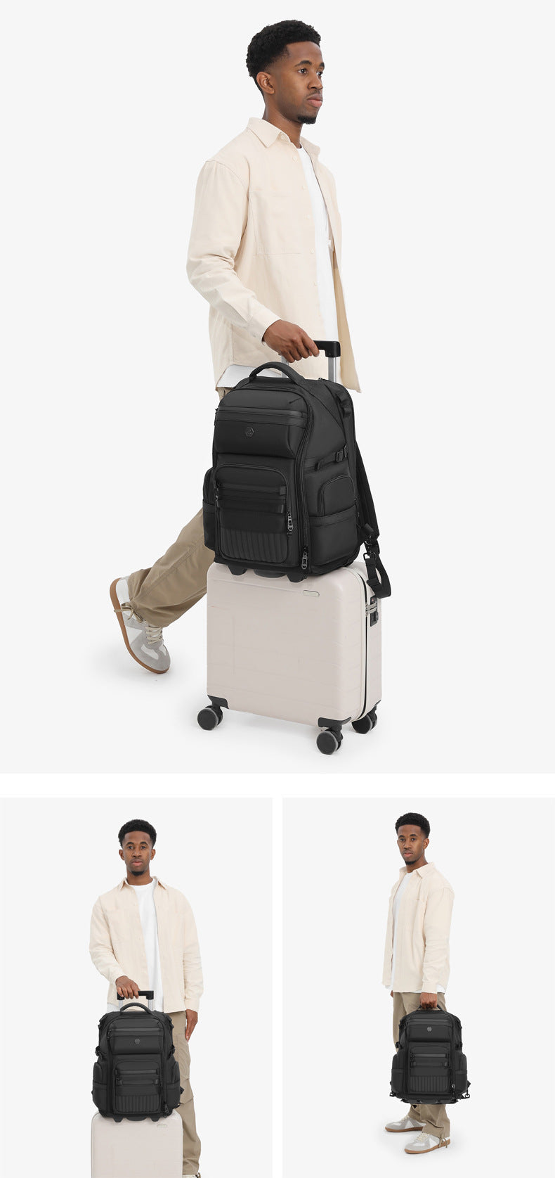 OZUKO Boarding Trolley Bag Men's Travel Backpack Multifunctional Large Capacity Short Distance Business Waterproof Backpack