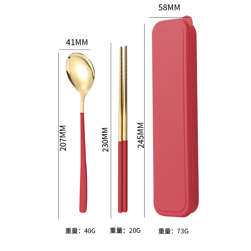 304Stainless Steel Tableware Student Korean Portable Tableware Office Worker Outdoor Spoon Fork Chopsticks Four-piece Set