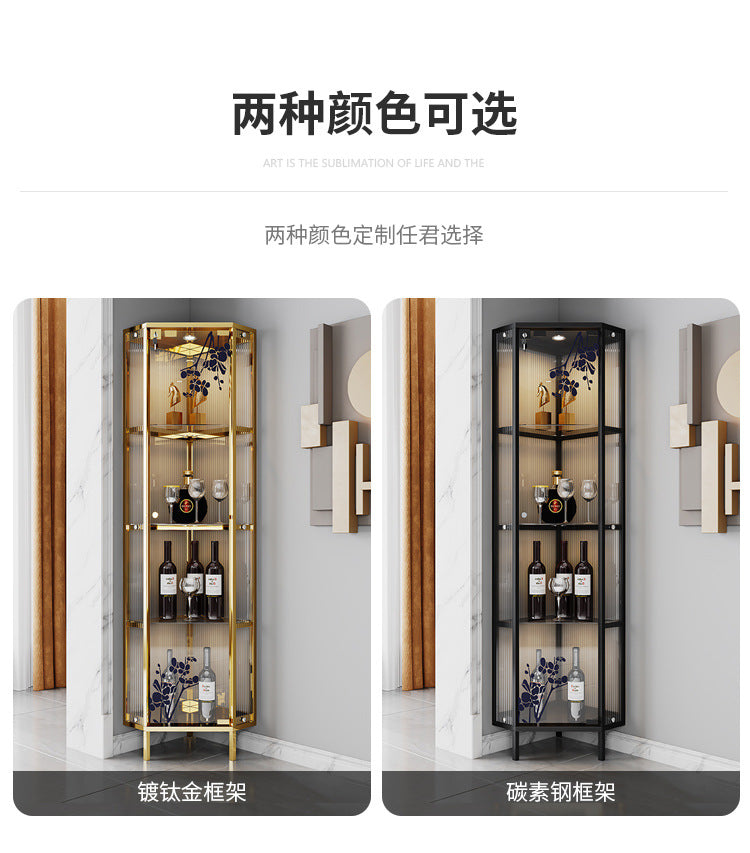 High-End Light Luxury Glass Corner Cabinet Modern Minimalist Living Room Wall Corner Cabinet Triangle Storage Cabinet Sideboard Wine Cabinet