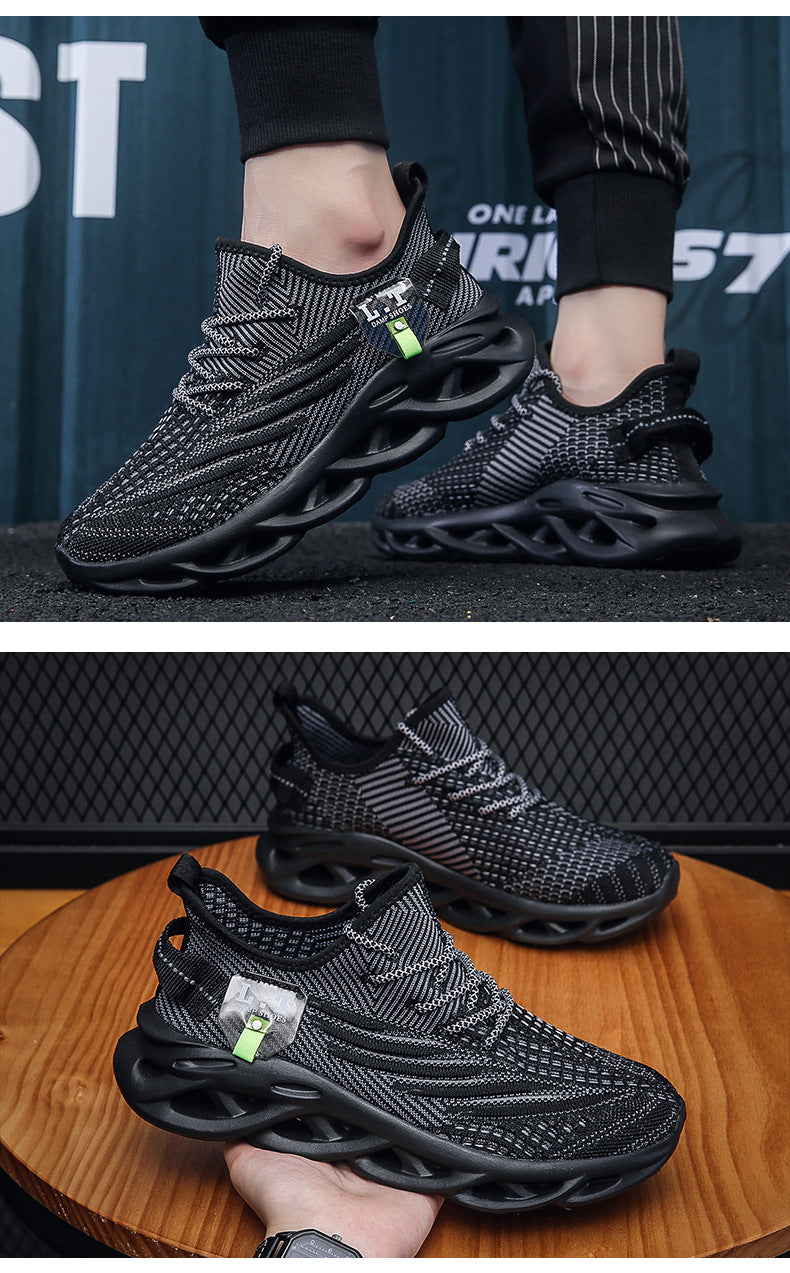 2025Men's Summer New Running Mesh Breathable Shock Absorption Sports Shoes Versatile Flyknit Large Size Mesh Casual Shoes